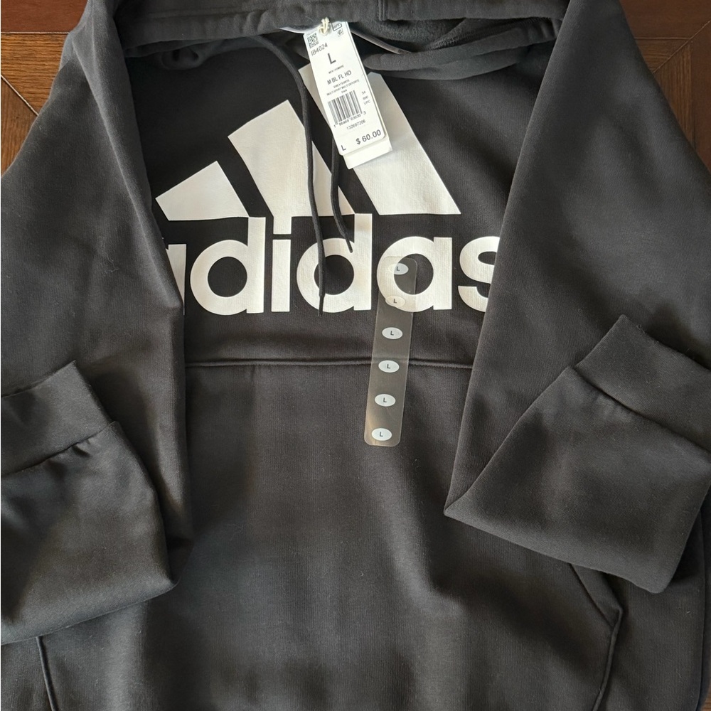 🔥NWT ADIDAS HOODIE / SIZE L BLACK - Picture 3 of 4